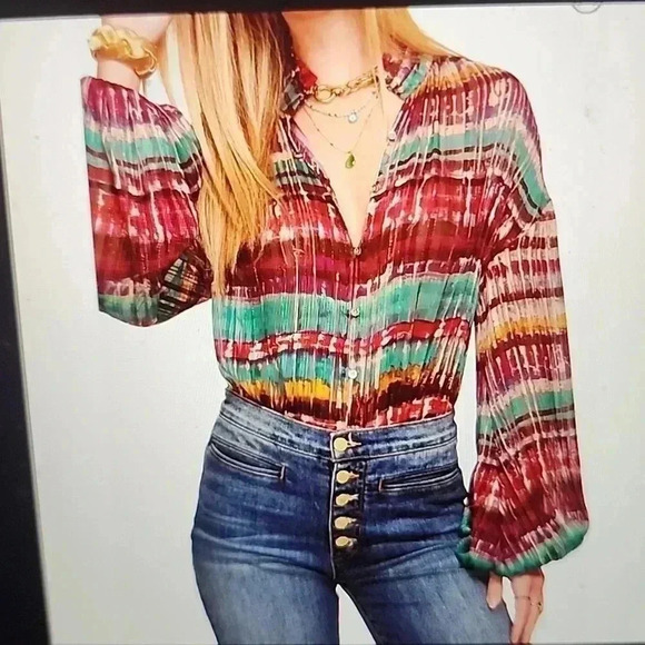 RAMY BROOK VANCE BALLOON-SLEEVE BUTTON DOWN TOP SIZE XS - Picture 2 of 4